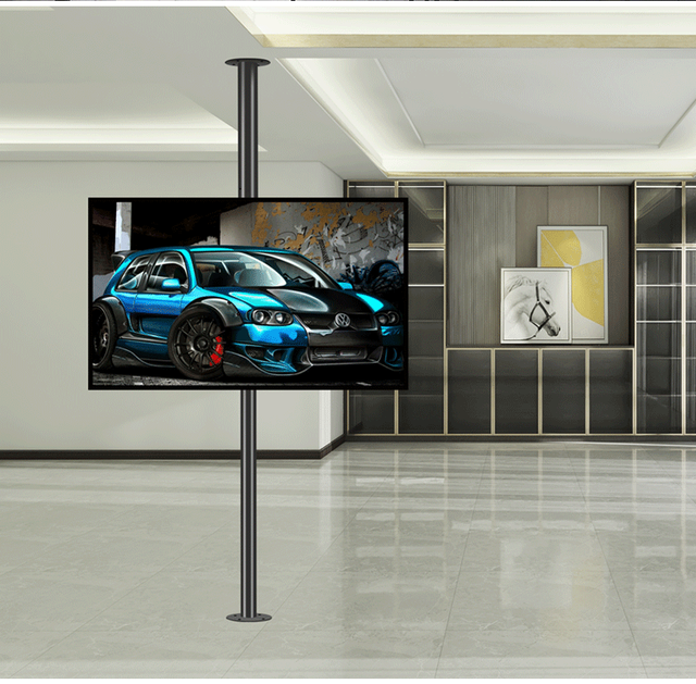 360 Rotation Modern Linear Artistic Studio Table Top TV Pedestal Mount for 35-75inches TV