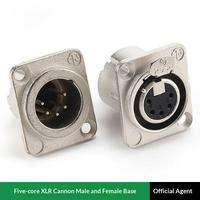 Konektor XLR 5 Pin Male Female Sepasang, Dudukan Panel Persegi, Soket Cannon untuk Audio, Mikrofon, Speaker, Mixer