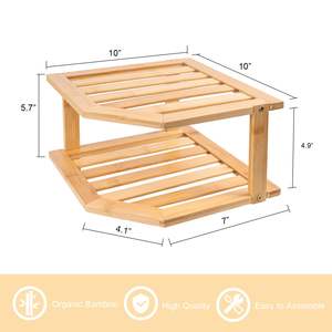 3 אריזה מדף פינה במבוק, 2 מארגן צלחת שכבה עבור ארון ומנגד, צלחת במזווה עץ מתלה תבלינים למטבח - Product Image 3