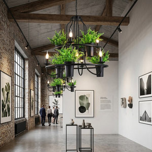 <span class=keywords><strong>Lustre</strong></span> suspendu vintage industriel en fer forgé noir E27 avec verdure artificielle pour café, restaurant, bar, boutique - Product Image 5