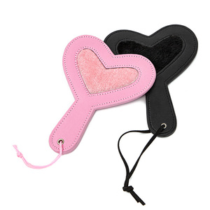 Heart Shaped Plush Leather Hand Slap <b>Black</b> Pink For Adults Valentine'S Day Toy With <b>String</b> Handle - Product Image 1