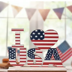 Hstyle I Love USA 7月4日愛国心が強い装飾記念日リビングルームマントルダイニングテーブルオーナメントの家の装飾