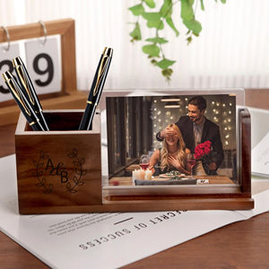देखने वाले कार्ड धारक पेंसिल आयोजक और फोटो फ्रेम के साथ डेस्कटॉप लकड़ी का पेन स्टैंड - Product Image 2
