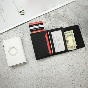 Casekey Tri Fold Leather Magnetic Closure Pop up <b>Wallet</b> Minimalist Carbon Fiber <b>Smart</b> Cardholder Men Tracker <b>Wallet</b> - Product Image 1