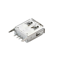 Connecteur USB 2.0 JK Type A Femelle 4 Broches à Bords Sertis pour Ordinateur, Hauteur 13,0 mm, Broche Droite 180°