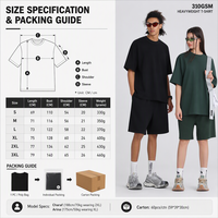T-shirts pour hommes en coton 100% 310 g/m², coupe oversize, manches courtes, col rond, couleur unie, impression personnalisée, qualité supérieure, effet délavé à l'acide.