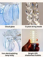 Lustre LED moderne en verre bleu de Murano, suspension en acier inoxydable brossé, artisanat de luxe français, pour salon