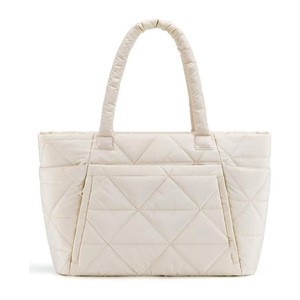 High-end Large Quilted Waterproof Girls <b>Tote</b> Shoulder Bag Two Straps Zipper Closure Durable Reusable <b>Nylon</b> Portable Adjustable - Product Image 1