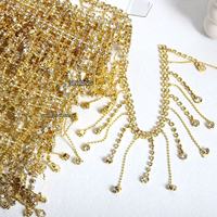 Applique 3D en fer et strass faite à la main, avec franges, chaîne à pampilles et garniture en cristal, pour robes, fournitures de loisirs créatifs, mariage, DIY, Noël
