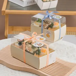 Cetakan Kustom Logo Food Grade Kerajinan Kertas Kue Cangkir Roti Kemasan Makanan Takeaway Kotak Cupcake MINI dengan Pvc Lit