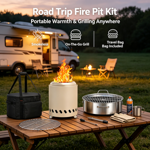Brasero de table sans fumée, ensemble de 8 pièces, double combustible avec gril barbecue, sac de transport, protection en verre <span class=keywords><strong>pour</strong></span> intérieur, extérieur, patio, camping, jardin - Product Image 3