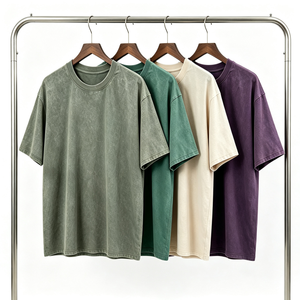 Camiseta de Hombre de Algodón Puro de Grado Profesional con Lavado Ácido, Cuello Redondo Oversize, Etiqueta Personalizada, Hombro Caído y Tejido Pesado - Product Image 1