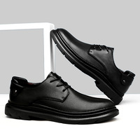 Chaussures d'affaires en cuir véritable pour hommes, antidérapantes, respirantes, résistantes à l'usure, à lacets, bout uni, couleur noire pure, pour mariages et mariés