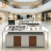 Kiosco Moderno para Venta de Gafas, Exhibidor Óptico para Centro Comercial, Vitrina Independiente para Gafas con Gabinete de Almacenamiento