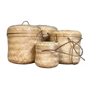 Conteneurs alimentaires tissés en bambou, boîtes de rangement rondes pour la cuisine, matériau en bambou naturel fait à la main pour l'emballage du thé, des gâteaux de lune et des Zongzi - Product Image 2
