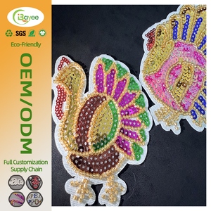 High Color Fastness Exquisite <b>Sequin</b> Embroidery Patches Iron on Thanksgiving Patches for Hoodies & Kids Clothes - Product Image 1