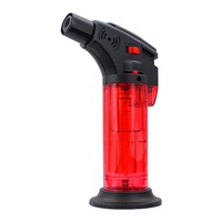 Briquet coupe-vent transparent pour cuisine, type flamethrower, avec jet de feu bleu verrouillable, rechargeable, pas cher, pour fumer