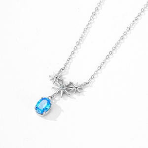 Collier personnalisable en argent sterling S925 avec pendentif ovale en zircon et étoile, version cuivre - Cadeau d'anniversaire pour femme - Product Image 6