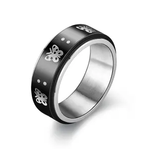 Anello rotante personalizzabile in acciaio inossidabile di moda da uomo anelli rotanti Anti ansia gioielli anello regolabile personalizzato - Product Image 5
