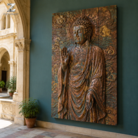 Sculpture en relief de Bouddha en bronze, artisanat métallique, art religieux mural, décoration de temple et d'hôtel, fabrication artisanale, sur mesure, directement de l'usine