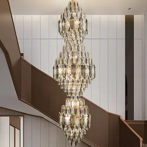 2024 Новая Вилла винтовая лестница, длинная люстра, хрустальная люстра, роскошная Высококачественная полая двойная лестница, светильники