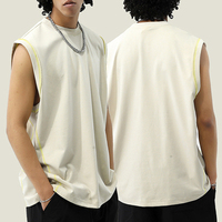 Tank Top Kain Kontras Dua Sisi 220gsm, Cepat Kering, Katun Pendingin, Kaos Otot untuk Pria, Merek Streetwear