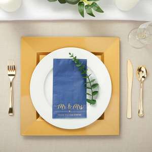 Serviettes de table modernes pour mariage, personnalisées, direct usine, jetables, paquet de 50, bleu marine, 3 plis, en pâte de bois vierge, carrées, 4 volets, avec dorure à chaud, 4x8 - Product Image 2