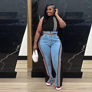 <span class=keywords><strong>Pantaloni</strong></span> Cargo in Denim a Gamba Larga Stile Workwear, Nuovi per l'Autunno, <span class=keywords><strong>Blu</strong></span> <span class=keywords><strong>con</strong></span> Patchwork, Fibbia Laterale e Strisce, Taglie S-XXL - Product Image 6