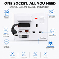 Câble de charge télescopique USB+Type-C pour Apple et Android, prise standard britannique de type 146, nitride de gallium, charge rapide 20W