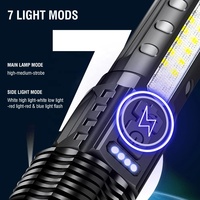 Lampe Torche Haute Puissance 2000 Lumens LED Zoom Faisceau Concentré Affichage de Puissance Rechargeable Type C pour Camping