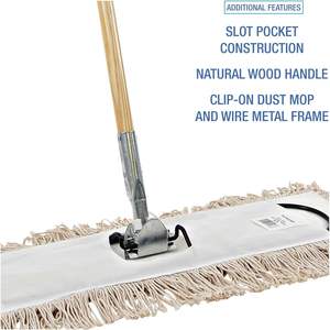 Boardwalk BWKM245C Natural Cotton Dry <b>Mopping</b> Kit 24 In. X 5 In. Cotton <b>Head</b> 60 In. Wood Handle with Plastic Basket for Home Use - Product Image 3
