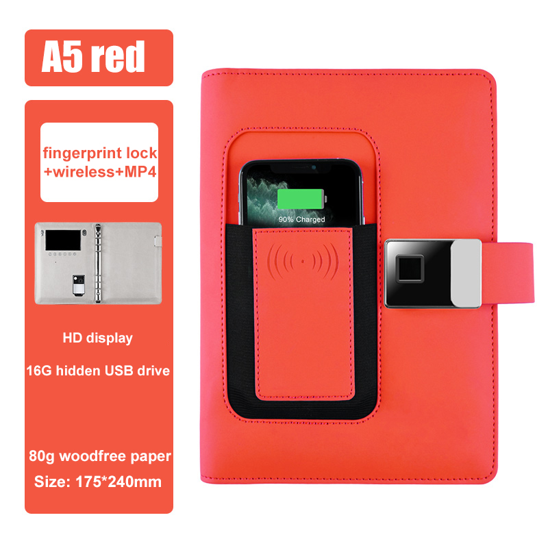 Rojo + Bloqueo de huellas dactilares + inalámbrico + MP4 + 16GB