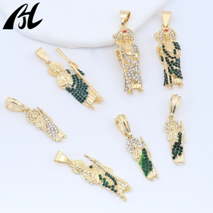 Mạ Vàng Brass Tôn Giáo Hình Mặt Dây Chuyền Zircon Màu Xanh Lá Cây/Màu Sắc Trắng Closeout Bán Giá Bán Buôn Cho Cross-Biên Giới Thương Mại Điện Tử - Product Image 2