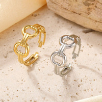 Bague ouverte en acier inoxydable à double boucle, design hydraulique, bijoux fantaisie dorés et argentés, bague de doigt