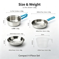 Kit de cuisine de camping 4 pièces en acier inoxydable, pot, poêle, bol, tasse, ensemble léger et portable pour la randonnée, la pêche, les activités de plein air