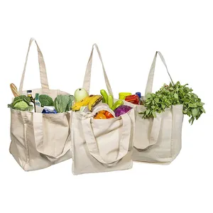 Factory direct product in stock Eco-friendly Organic Cotton Washable Reusable Foldable Canvas Grocery Shopping Tote Bags