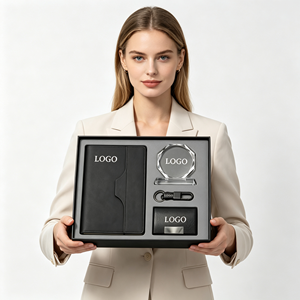 Coffret cadeau de luxe 4 en 1 pour le 10e anniversaire, avec carnet en cuir, porte-clés en cristal, porte-cartes, pour célébration d'entreprise - Product Image 5