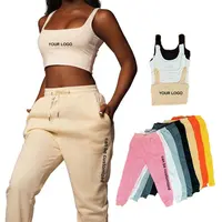 Вязаный комплект из двух предметов с логотипом на заказ, женская одежда, штаны для бега с карманами и короткий топ, жилет, комплект, весенняя одежда для женщин