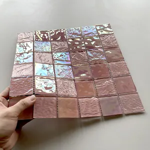 Mosaico de azulejos de piscina de vidrio iridiscente Rosa natación clásica