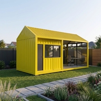 Maison conteneur jaune, Tiny House, toit en pignon, mur en verre, studio modulaire préfabriqué, cabine de vie, 20ft 40ft