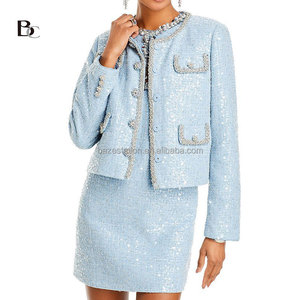 Conjunto de Dos Piezas de Alta Calidad, <span class=keywords><strong>Blazer</strong></span> y Vestido con Lentejuelas, Cuello Redondo, Estilo Boutique de Lujo, Personalizado de Fábrica, Vestido Ejecutivo para Mujer - Product Image 2