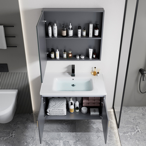 Mueble de Baño Moderno de Pared con Acabado Lacado LED Resistente al Agua, de Aleación de Aluminio, con <span class=keywords><strong>Lavabo</strong></span> de Cerámica - Product Image 6