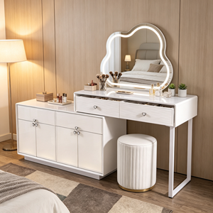 Coiffeuse moderne blanche avec miroir LED Cloud, meuble de rangement et tabouret pour chambre à coucher - Product Image 5