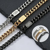 Bracelet cubain tendance en acier inoxydable plaqué or 18 carats pour homme avec pendentif croix chrétienne gravée – Bijou de mode, idéal pour un cadeau