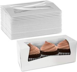 Boîtes à pâtisserie blanches à ouverture automatique avec fenêtre, conteneur long pour cupcakes, fraises, beignets et gâteaux roulés 9" x 4" x 3.5" - Product Image 1