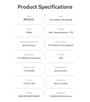Écouteurs Bluetooth Yesido BT6.0, 145 langues, port confortable, audio ouvert, appels HD, traduction IA, casque sans fil TWS49