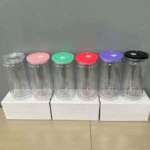 Offre Spéciale : Verre à bière double paroi de 16 oz, style globe à neige, avec couvercles à paille, bouchon à trou pré-percé, couvercles colorés, corps transparent, style DIY - Product Image 4