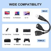 Câble d'extension USB 2.0 mâle vers double USB femelle en Y avec gaine en PVC pour imprimante, souris, scanner et lecteur de codes-barres