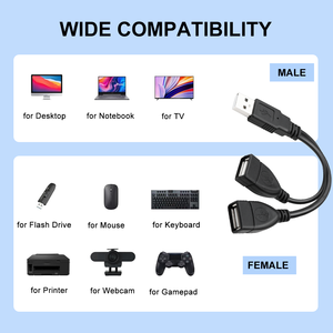 2.0 USB ตัวผู้ไปยังสายเคเบิลอะแดปเตอร์ต่อสาย USB Y Splitter สำหรับเครื่องพิมพ์เมาส์2คู่ - Product Image 5
