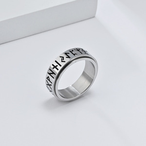 Nordic Viking Script <b>Titanium</b> Steel <b>Ring</b> For <b>Men</b> Antique Silver Gold Black Index Finger Jewelry Gift Minimalist Style - Product Image 4